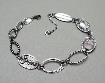 Armband - oxidiertes Sterling Silber 925 , handgemachter Schmuck, Armband roh, Silberarmband, modern, gehämmert, Kette