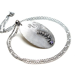 Necklace oxidized sterling silver 925, handmade jewelry, raw necklace, nature, dog tag, chain, badge, lavender, romantic image 6