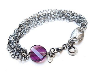 Armband - geoxideerd sterling zilver 925, handgemaakte sieraden, ruwe armband, zilveren armband, kettingen, kettingarmband