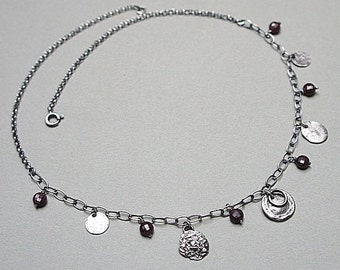 Necklace - oxidized sterling silver 925 with garnet, gemstone, handmade jewelry, raw, natural stone, pendants, charms, chain, short necklace