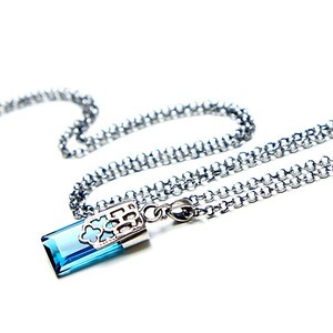 Necklace oxidized sterling silver 925 and blue quartz, necklace with natural stones, handmade jewelry, blue necklace, rectangular, chain zdjęcie 3