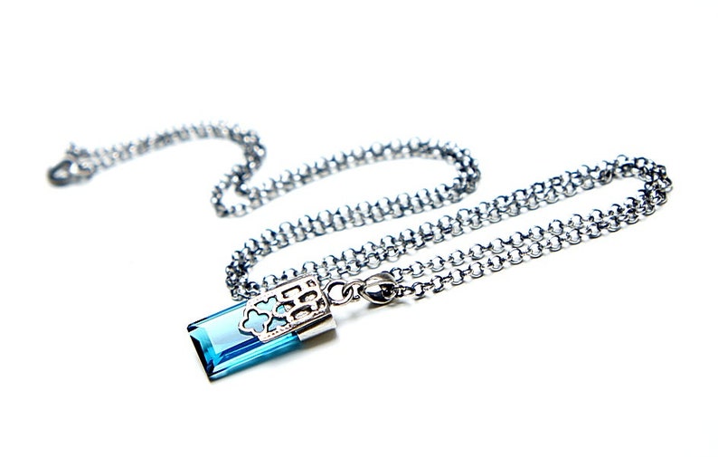 Necklace oxidized sterling silver 925 and blue quartz, necklace with natural stones, handmade jewelry, blue necklace, rectangular, chain zdjęcie 3