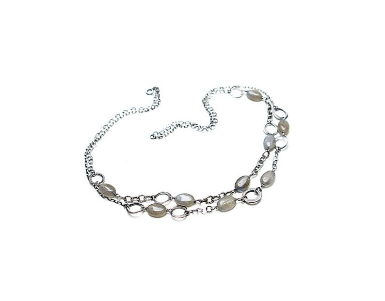 Ketting geoxideerd sterling zilver 925 met labradoriet, edelsteen, handgemaakte sieraden, natuurstenen, ruwe ketting, mineralen afbeelding 3