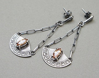 Earrings - oxidized sterling silver 925, handmade jewelry, long earrings, chains, antique