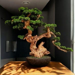Magnificent Bonsai Pine Tree, Artistic imitation of old graceful Bonsai Pine Tree perfect unique gift idea. faux plant for Home decor