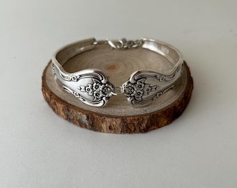 Vintage Spoon Bracelet Upcycled Jewelry Vintage Silver 1950s Floral Spoon Bracelet Handmade Repurposed Silverware