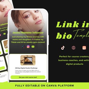 Canva Link in Bio Template: Green Landing Page, Canva Website, Editable Stan Store Alternative