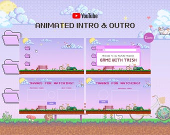 Animierte YouTube Intro Templates Youtube Outro Animation Pixelartiger YT End Screen Für gemütliche Gamer
