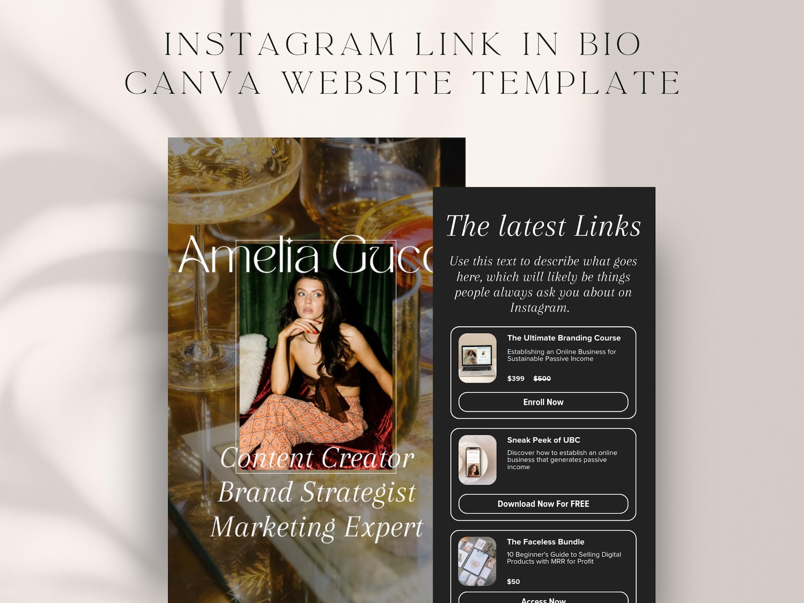 Instagram Link in Bio Template Canva Website for Social Media Managers ...