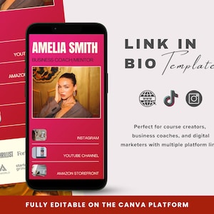 Red Link in Bio Canva Template: Website Template For Coaches And Social Media Managers