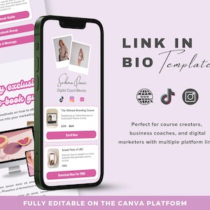 Pink Link in Bio Template: Editable Canva Design (Digital Download)