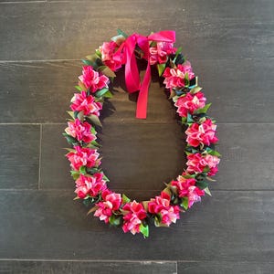 Pink Ribbon Deluxe Lei with wooden and Kukui Nut Bead for Birthdays Anniversaries Graduation