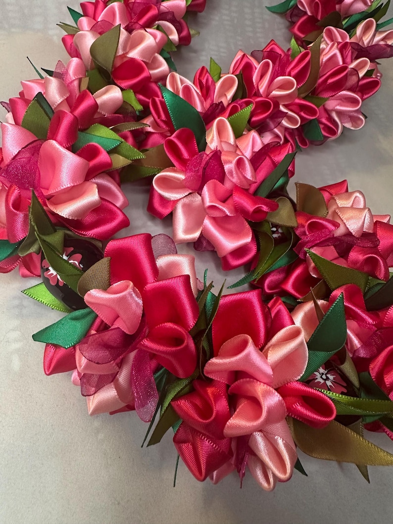 Pink Ribbon Deluxe Lei With Wooden and Kukui Nut Bead for Birthdays ...