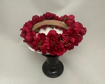 Lei Po'o para la cabeza de muñeca roja/amarilla / Corona para el cabello / Corona de flores para muñeca de moda