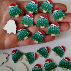 20 x Acrylic Cabochons CHRISTMAS TREE with Santa Hat Jewellery Card Making Scrapbooking Craft Flat Backed Festive Holidays Crafting