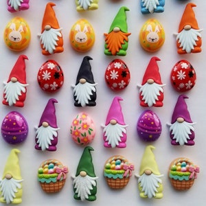 Boutons et dos plat en résine GNOMES DE PÂQUES Gonk nain sorcier panier à oeufs Carte à coudre Fabrication de bijoux Artisanat Fleurs printanières Lapin Lapin