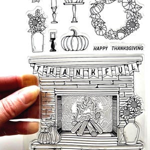 Tampons transparents AUTOMNE CHEMINÉE Couronne de citrouille Bougie Feuille de tournesol Estampage en caoutchouc Fabrication de cartes Automne Joyeux Thanksgiving Halloween Cosy Home
