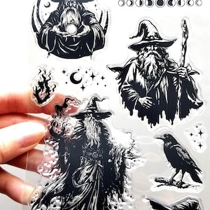 Tampons transparents sorcier magicien estampage magique magique Scrapbooking fabrication de cartes sorcier feu flamme chapeau corbeau barbe artisanat