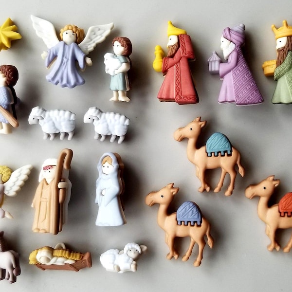 Craft Buttons NATIVITY Christmas Baby Jesus Christ Mary Joseph Three Kings Camels Shepherd Sewing Knitting Card Making Jewellery Christian
