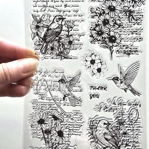 クリアスタンプ ヴィンテージ 鳥 花 手紙書き ゴムスタンプ カード作り ジャーナル ジャーナリング ハミングバード ありがとう 感情 クラフト