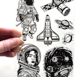 クリアスタンプ 宇宙 惑星 宇宙飛行士 宇宙人 SF ゴムスタンプ カード作り スクラップブッキング 宇宙 SF ロケットクラフト