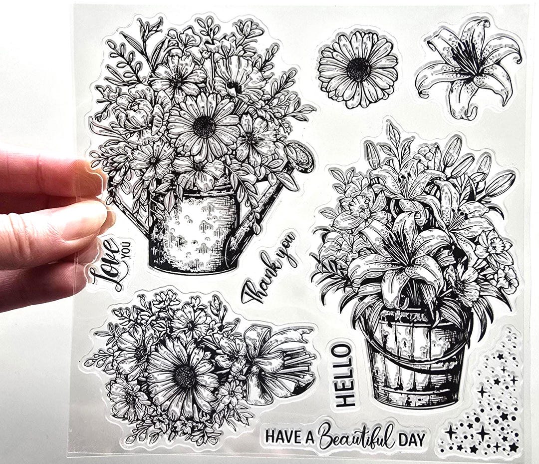 Clear Stamps FLOWER BOUQUET Potted Plants Rubber Stamping Scrapbooking ...