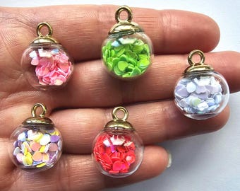 TINY HEART BAUBLES Craft Charms Bubble Pendants Jewellery Making Miniature Mini Christmas Hanging Tree Decorations Love Valentine's Day