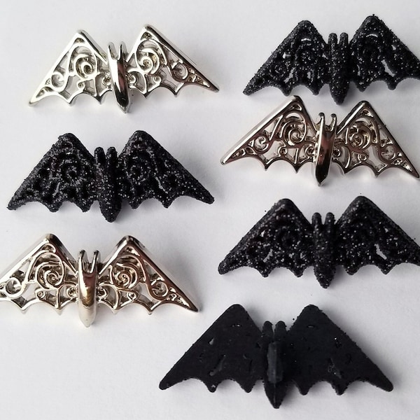 Dress It Up Craft Buttons BEWITCHING BATS Glitter Black Silver Halloween Goth Emo Night Flying Animal Sewing Jewellery Card Making