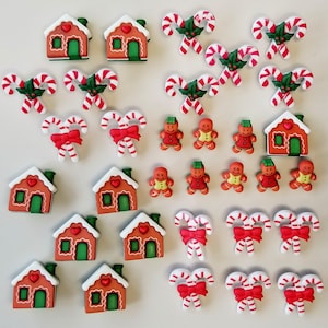Craft Buttons GINGERBREAD HOUSE Candy Canes Man Men Christmas Snow Cookie Biscuit Sewing Knitting Jewellery Card Making Festive Sweets Sew