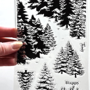 Tampons transparents arbres à feuilles persistantes sapin de Noël forêt estampage caoutchouc fabrication de cartes bois forêt festif joyeux anniversaire vacances merci