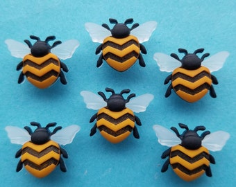 BEE HAPPY - Yellow Black Beehive Wings Bumble Insect Dress It Up Craft Buttons