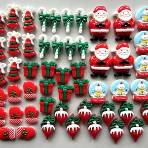 Resin Flat Backs CHRISTMAS Santa Snowman Candy Cane Bell Card Making Miniature Craft Cabochons