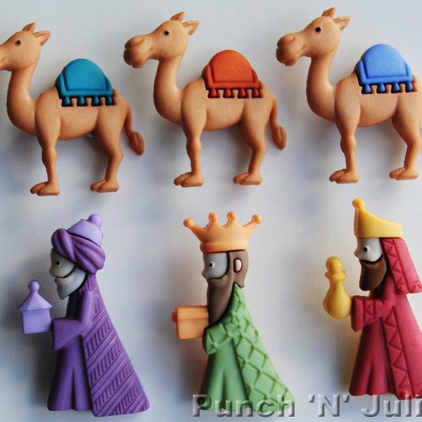 WE THREE KINGS Buttons Christmas Nativity Wise Men Baby Jesus Camel Dress It Up Sewing Jewellery Card Making