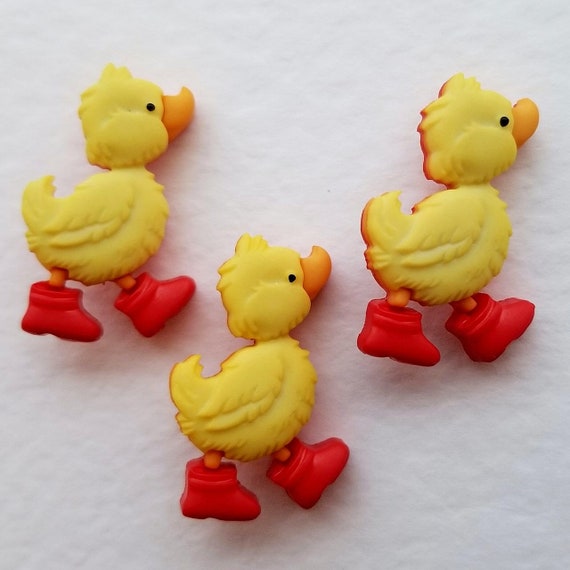 Craft Buttons DUCKS in RED WELLIES Yellow Baby Duck Duckling