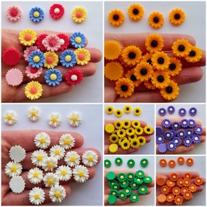 Dos plat en résine TOURNESOLS MARGUERITES Marguerite Soleil Fleur Printemps Eté Pâques Artisanat Cabochons Bijoux Fabrication de cartes Floral Scrapbooking