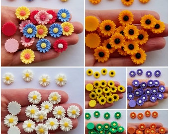 Resin Flat Backs SUNFLOWERS DAISIES Daisy Sun Flower Spring Summer Easter Craft Cabochons Jewellery Card Making