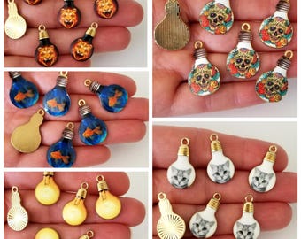 合金エナメルペンダントライト電球猫虎魚金魚シュガースカルハロウィン動物クラフトチャームジュエリーカード作り6個
