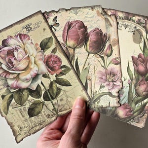 30 x Craft Papers VINTAGE FLOWER Card Making Scrapbooking Junk Journal Easter Mother&#39;s Day Floral Paper Pads Tulip Poppy Rose Journaling