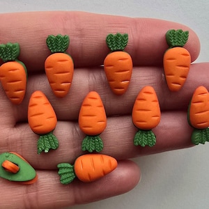 10 x Craft Buttons TEN TINY CARROTS Orange Carrot Sewing Card Making Bunny Rabbit Easter Spring Knitting Scrapbooking Garden Veg Food