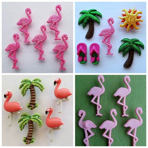 Craft Buttons FLAMINGO Pink Glitter Palm Tree Tropical Bird Sewing Knitting Card Making Crafting Etsy