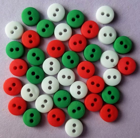 BG CHRISTMAS Tiny Round Craft Buttons Sewing Quilting Red Green White 6mm  Wide 