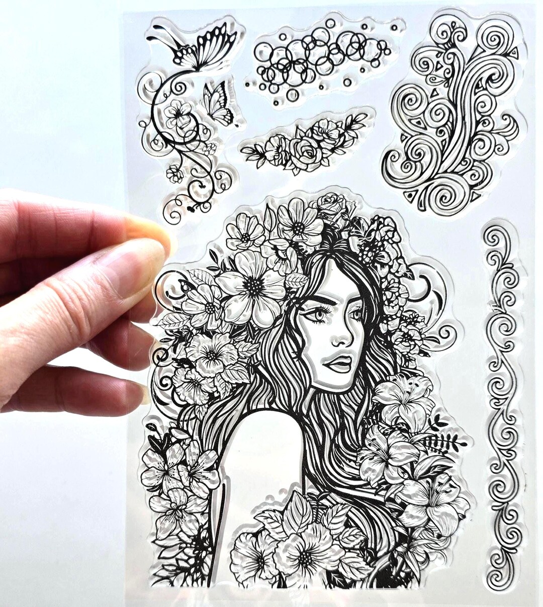 Clear Stamps WOMAN FLOWERS in HAIR Lady Girl Bride Wedding Rubber ...
