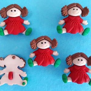 Craft Buttons RAGDOLL Rag Doll Toy Children Girl Red Christmas Dress It Up Sewing Knitting Card Making Scrapbooking Festive Holiday Crafting