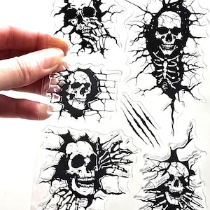 Clear Stamps SKELETON BROKEN WALL Halloween Horror Rubber Stamping Card Making Scrapbook  Goth Gothic Dead Death Dark Fantasy Journaling