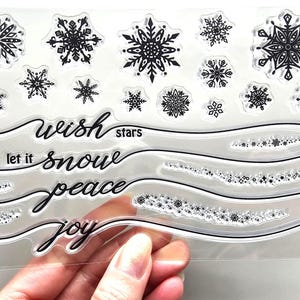 Tampons transparents MOTS DE NOL Souhaits paix Joie Que la neige neige flocons de neige Estampage des sentiments Mots des sentiments Fêtes d'hiver des Fêtes Fabrication de cartes