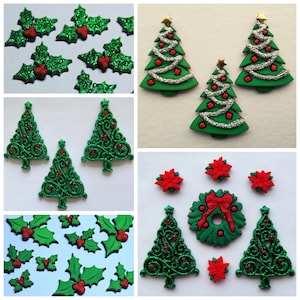 Embellissements à dos plat Cabochons Arbre de Noël Houx Baies Poinsettia Couronne de fleurs Habillage Artisanat Bijoux scintillants Fabrication de cartes