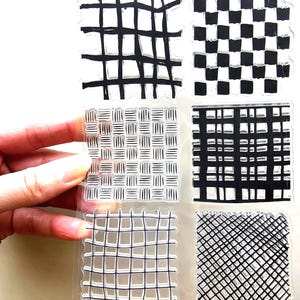Clear Stamps CHECKED SQUARES Background Tiles Rubber Stamping Card Making Scrapbooking Paper Ink Crafting Chess Fabric Square Journaling