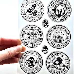 Clear Stamps HAPPY EASTER SENTIMENTS Round Egg Bunny Rabbit Rubber Stamping Card Making Scrapbooking Words Wording Bird Basket Flowers