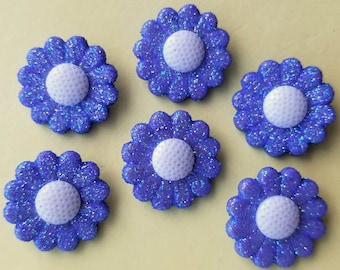 Craft Buttons FLOWER PERIWINKLE Glitter Daisy Lavender Lilac White Dress It Up Sewing Card Making