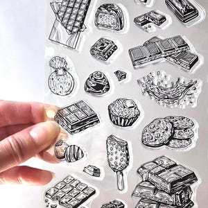 Tampons transparents CHOCOLAT & BISCUITS Barre à copeaux Bonbons Estampage en caoutchouc Fabrication de cartes Scrapbooking Artisanat pour les gourmands Dessert Choc Glace